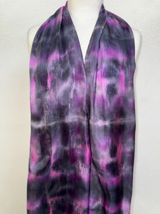 Hand Dyed Long Silk Scarf in Grey Charcoal Pink
