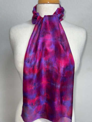 Hand Dyed Silk Neck Scarf in Purple Cerise Cobalt Navy by Designer Silk Artist