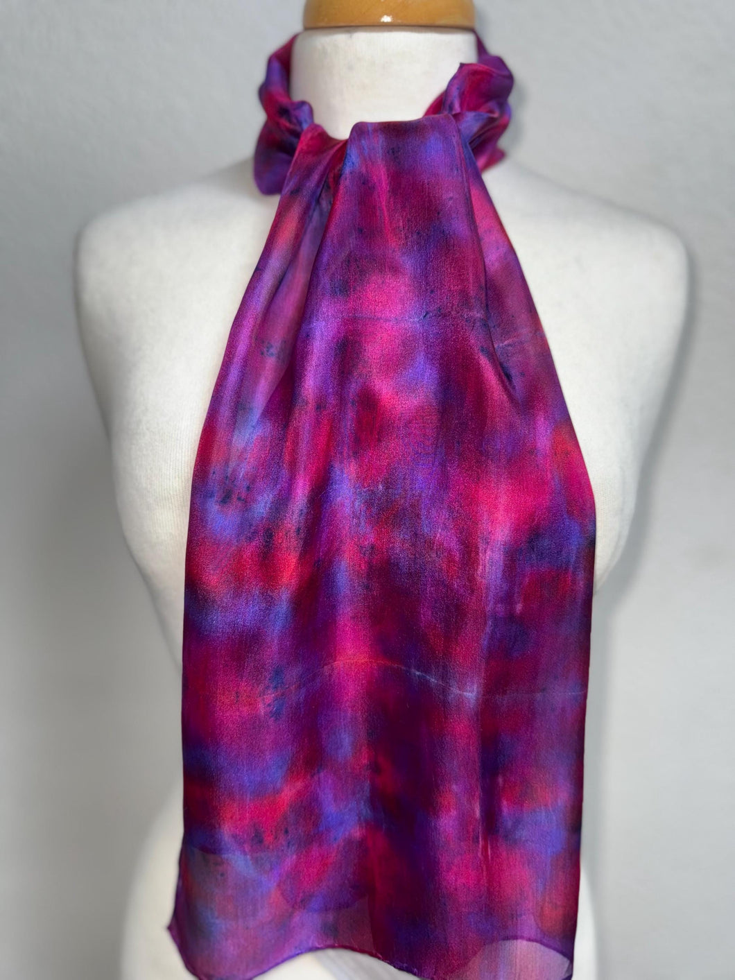 Hand Dyed Silk Neck Scarf in Purple Cerise Cobalt Navy by Designer Silk Artist