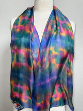 Load image into Gallery viewer, Hand Dyed Silk Neck Scarf in Blue Green Teal Pink by Designer Silk Artist
