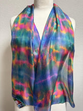 Load image into Gallery viewer, Hand Dyed Silk Neck Scarf in Blue Green Teal Pink by Designer Silk Artist
