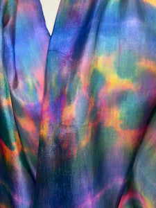 Hand Dyed Silk Neck Scarf in Blue Green Teal Pink by Designer Silk Artist