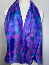 Load image into Gallery viewer, Hand Dyed Silk Neck Scarf in Purple Blue Pink by Designer Silk Artist
