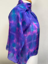 Load image into Gallery viewer, Hand Dyed Silk Neck Scarf in Purple Blue Pink by Designer Silk Artist
