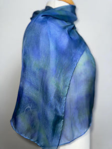Hand Dyed Silk Neck Scarf in Smoky Blue Green teal by Designer Silk Artist