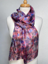 Load image into Gallery viewer, Hand Dyed Silk Neck Scarf in Red Blue Burgundy Cream by Designer Silk Artist
