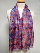 Load image into Gallery viewer, Hand Dyed Silk Neck Scarf in Red Blue Burgundy Cream by Designer Silk Artist
