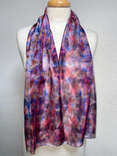 Load image into Gallery viewer, Hand Dyed Silk Neck Scarf in Red Blue Burgundy Cream by Designer Silk Artist
