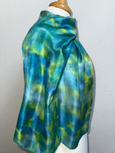 Load image into Gallery viewer, Hand Dyed Silk Neck Scarf in Turquoise Lime Teal by Designer Silk Artist
