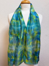 Load image into Gallery viewer, Hand Dyed Silk Neck Scarf in Turquoise Lime Teal by Designer Silk Artist
