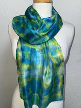 Load image into Gallery viewer, Hand Dyed Silk Neck Scarf in Turquoise Lime Teal by Designer Silk Artist
