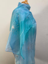 Load image into Gallery viewer, Seed Heads Design Long Scarf : Hand Painted Silk in Blue and Silver
