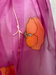 Sweet Pea Design Long Scarf : Hand Painted Silk in Dark Pink Coral Copper