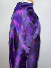 Load image into Gallery viewer, Hand Dyed Long Silk Scarf in Purple Charcoal Pink
