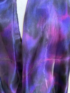 Hand Dyed Long Silk Scarf in Purple Charcoal Pink