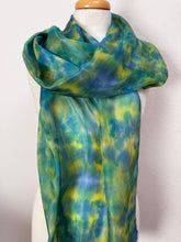 Load image into Gallery viewer, Hand Dyed Long Silk Scarf in Turquoise Blue Teal Lime
