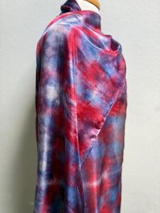 Hand Dyed Long Silk Scarf in Shades of Red Blue