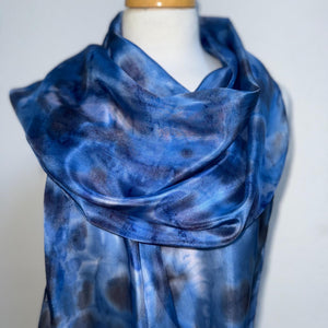 Hand Dyed Long Silk Scarf in Shades of Blue Charcoal Light Blue