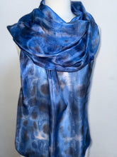 Load image into Gallery viewer, Hand Dyed Long Silk Scarf in Shades of Blue Charcoal Light Blue
