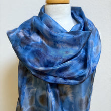 Load image into Gallery viewer, Hand Dyed Long Silk Scarf in Shades of Blue Charcoal Light Blue
