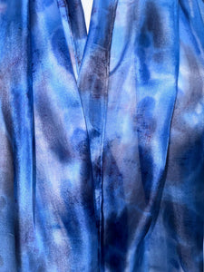 Hand Dyed Long Silk Scarf in Shades of Blue Charcoal Light Blue