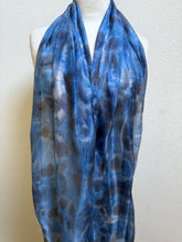 Load image into Gallery viewer, Hand Dyed Long Silk Scarf in Shades of Blue Charcoal Light Blue
