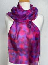 Load image into Gallery viewer, Hand Dyed Silk Neck Scarf in Purple Cerise Cobalt Navy by Designer Silk Artist
