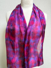 Load image into Gallery viewer, Hand Dyed Silk Neck Scarf in Purple Cerise Cobalt Navy by Designer Silk Artist
