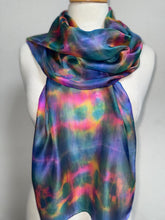 Load image into Gallery viewer, Hand Dyed Silk Neck Scarf in Blue Green Teal Pink by Designer Silk Artist
