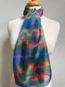 Hand Dyed Silk Neck Scarf in Blue Green Teal Pink by Designer Silk Artist