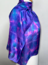 Load image into Gallery viewer, Hand Dyed Silk Neck Scarf in Purple Blue Pink by Designer Silk Artist

