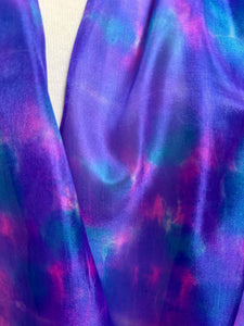 Hand Dyed Silk Neck Scarf in Purple Blue Pink by Designer Silk Artist