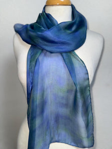 Hand Dyed Silk Neck Scarf in Smoky Blue Green teal by Designer Silk Artist