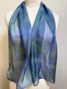 Hand Dyed Silk Neck Scarf in Smoky Blue Green teal by Designer Silk Artist