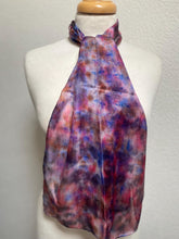 Load image into Gallery viewer, Hand Dyed Silk Neck Scarf in Red Blue Burgundy Cream by Designer Silk Artist
