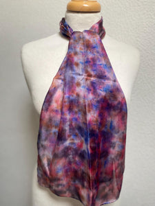 Hand Dyed Silk Neck Scarf in Red Blue Burgundy Cream by Designer Silk Artist