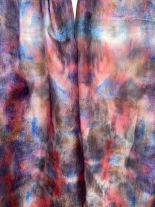Hand Dyed Silk Neck Scarf in Red Blue Burgundy Cream by Designer Silk Artist