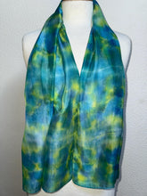 Load image into Gallery viewer, Hand Dyed Silk Neck Scarf in Turquoise Lime Teal by Designer Silk Artist
