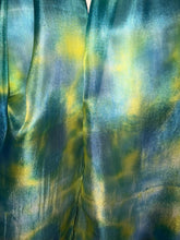 Load image into Gallery viewer, Hand Dyed Silk Neck Scarf in Turquoise Lime Teal by Designer Silk Artist
