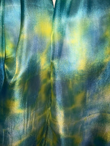 Hand Dyed Silk Neck Scarf in Turquoise Lime Teal by Designer Silk Artist