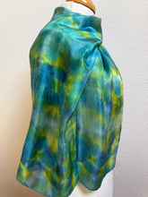 Load image into Gallery viewer, Hand Dyed Silk Neck Scarf in Turquoise Lime Teal by Designer Silk Artist
