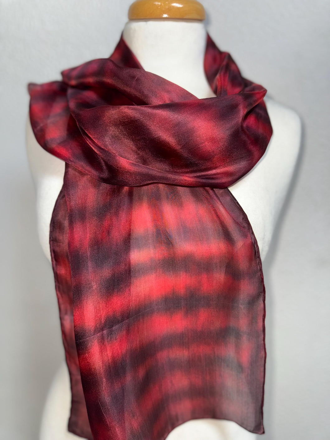 Hand Dyed Silk Neck Scarf in Dark Chocolate Burgundy Red by Designer Silk Artist
