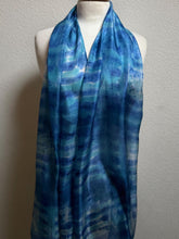 Load image into Gallery viewer, Hand Dyed Long Silk Scarf in Blues Turquoise White

