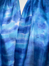 Load image into Gallery viewer, Hand Dyed Long Silk Scarf in Blues Turquoise White
