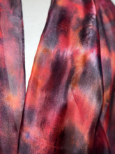 Load image into Gallery viewer, Hand Dyed Long Silk Scarf in Shades of Red Charcoal Tan Pink
