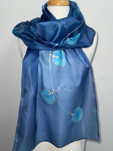 Load image into Gallery viewer, Sweet Pea Design Long Scarf : Hand Painted Silk in Blue Turquoise
