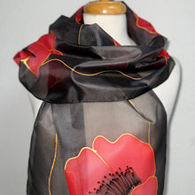 Load image into Gallery viewer, Poppies Design Long Scarf : Hand Painted Silk
