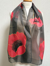 Load image into Gallery viewer, Poppies Design Long Scarf : Hand Painted Silk
