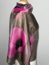 Load image into Gallery viewer, Poppies Design Long Scarf : Hand Painted Silk in Coffee Pink
