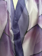 Load image into Gallery viewer, Flames Design X Long Silk Scarf in Shades of Purple Hand Painted Silk by Designer Silk
